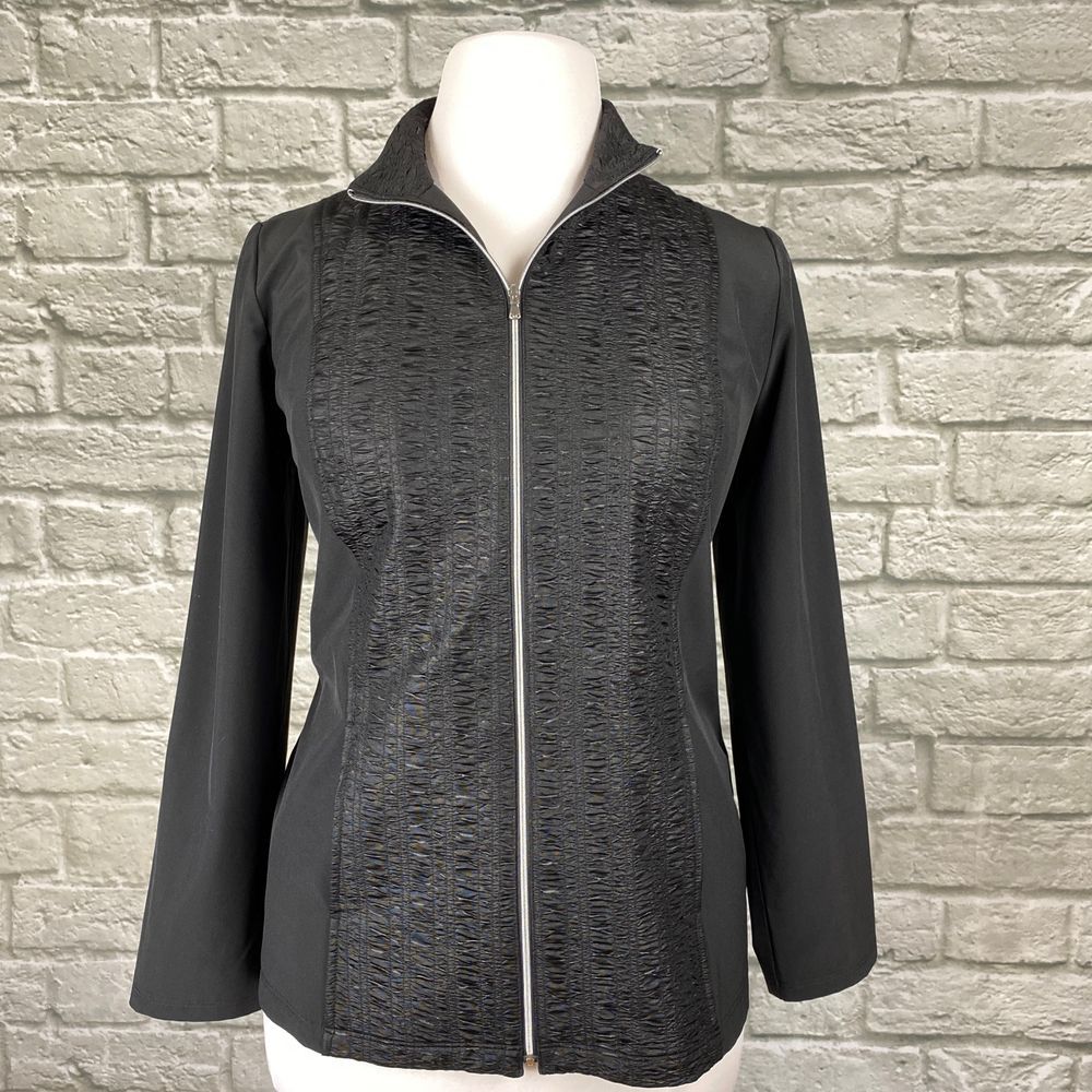 Chico's Black Crinkle Zipper Jacket - Picture 4 of 6